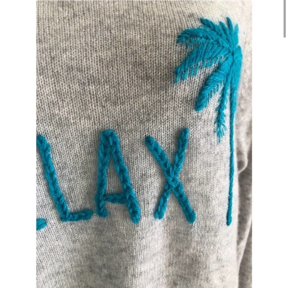 NWT 100% Cashmere GOLDEN SUN "RELAX" Gray Teal Blue SWEATER $240 XS / S - Picture 3 of 5